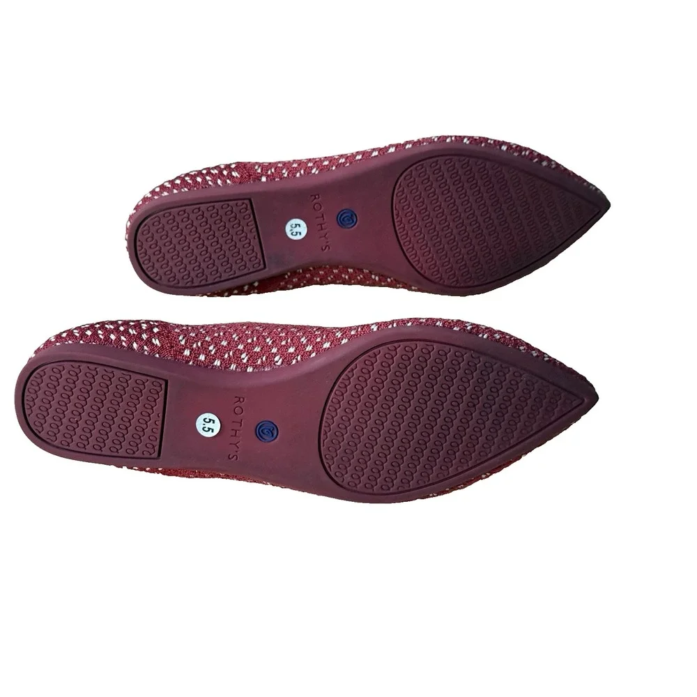 Rothy's Womens Sz 5.5 The Point Red Apple Honeycomb Knit Ballet Flats Shoes‎
